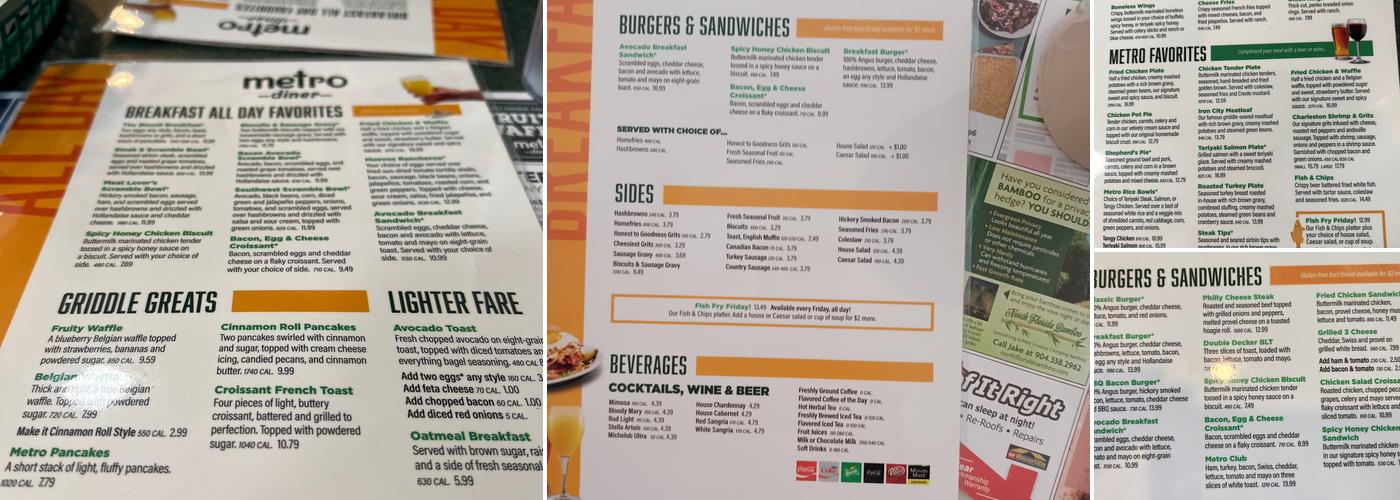 Metro Diner Menu