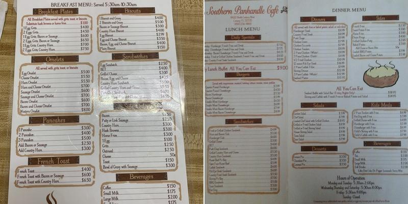 Southern Panhandle Café Menu