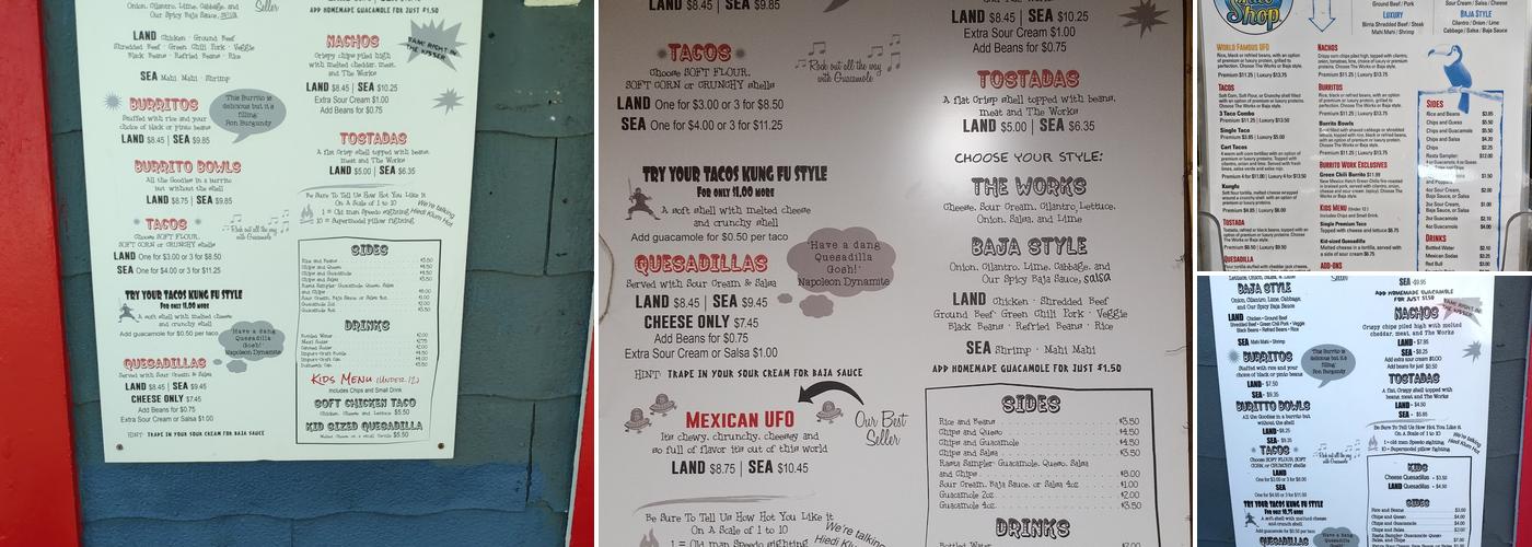 A1A Burrito Works TACO SHOP Menu
