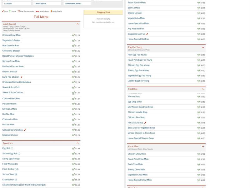 China One Restaurant Menu