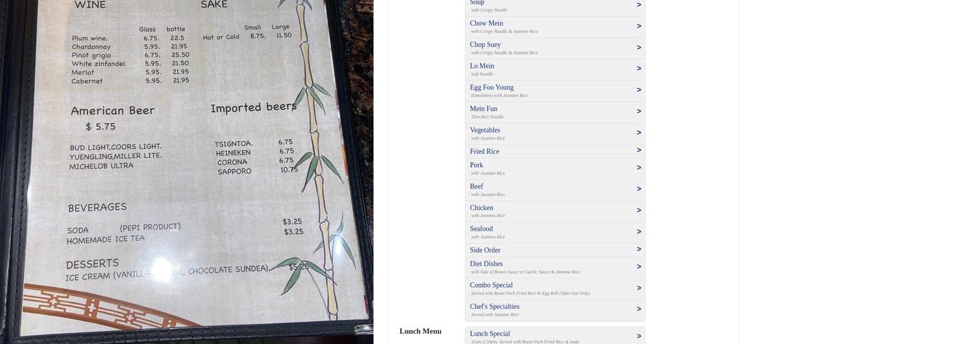 Bamboo Creek Restaurant Menu