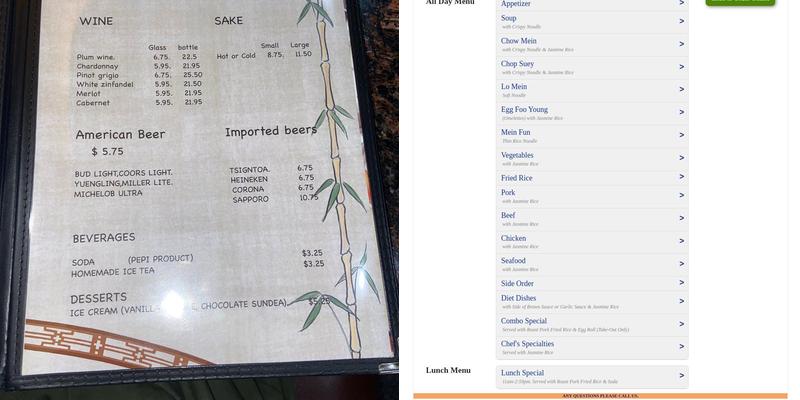 Bamboo Creek Restaurant Menu