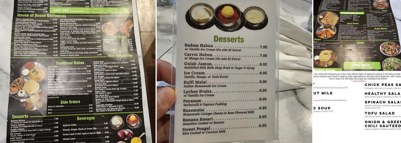 House of Dosas Menu