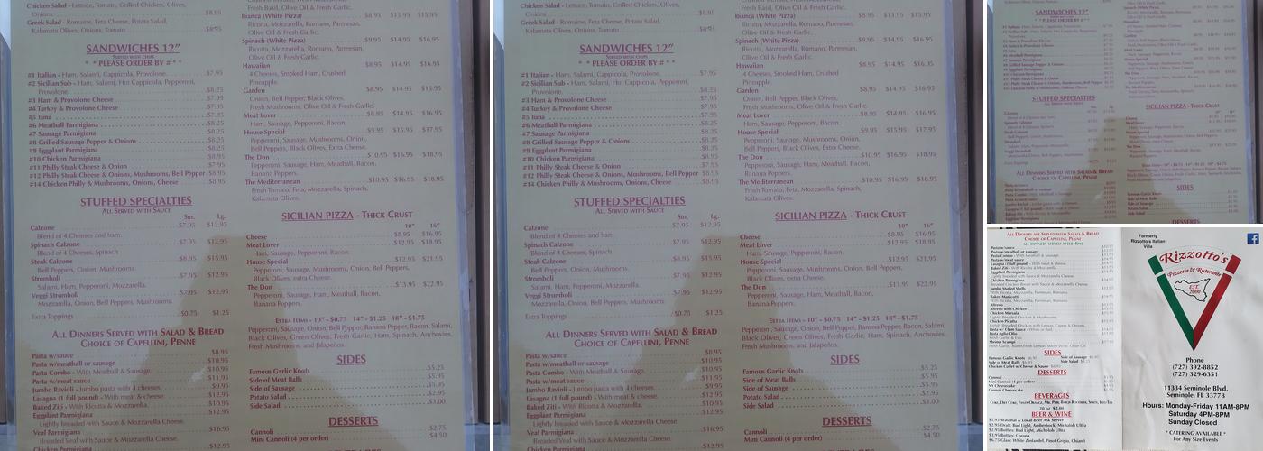 Rizzotto's Pizzeria Menu