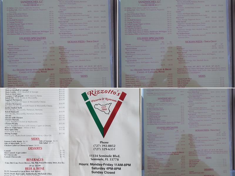 Rizzotto's Pizzeria Menu