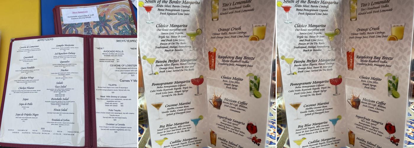 South of the Border Menu