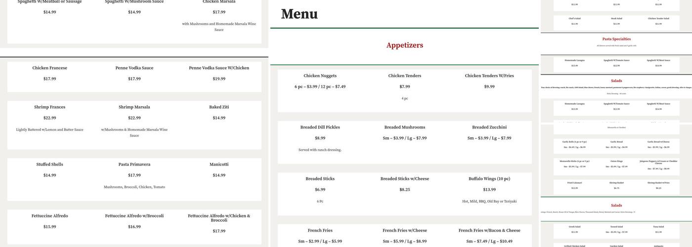 Paesano's Pizza Spring Mills Menu