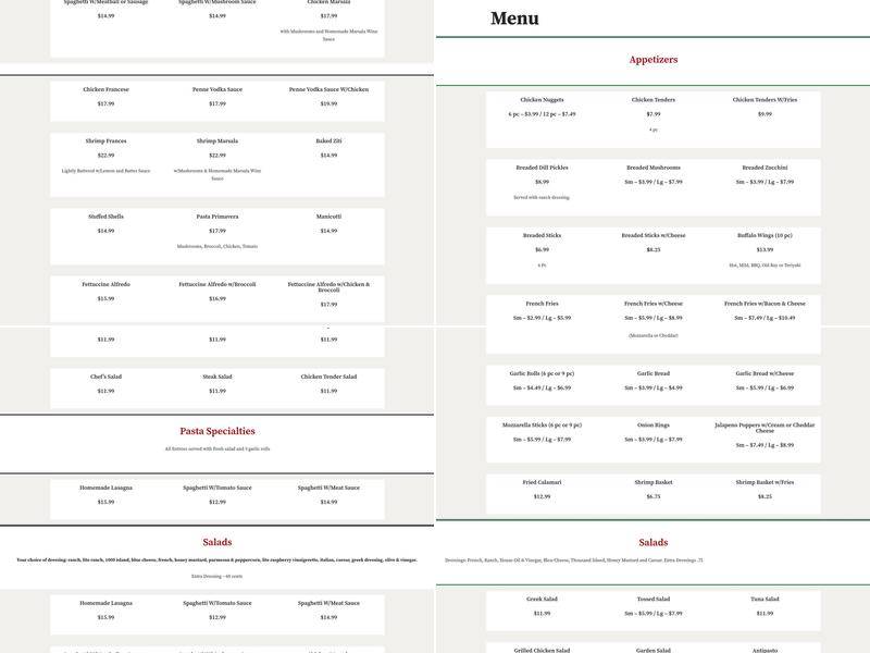 Paesano's Pizza Spring Mills Menu