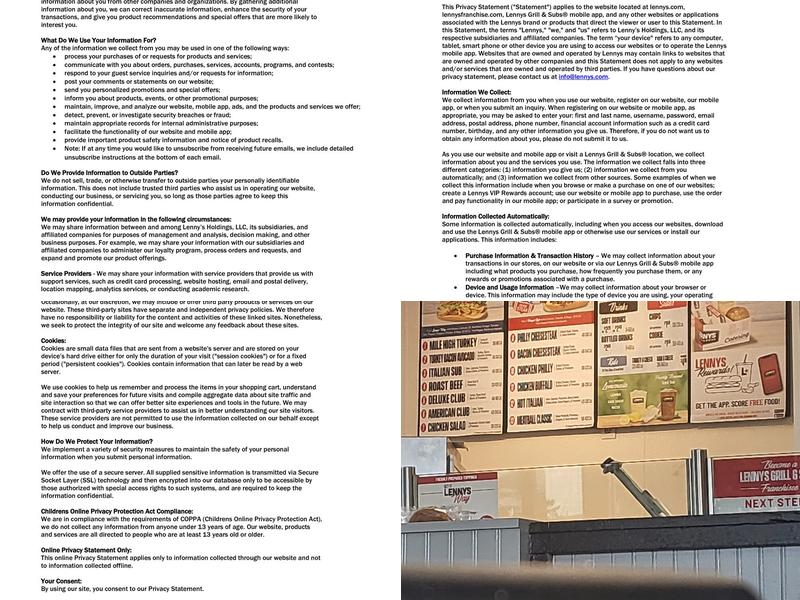 Lennys Grill & Subs Menu