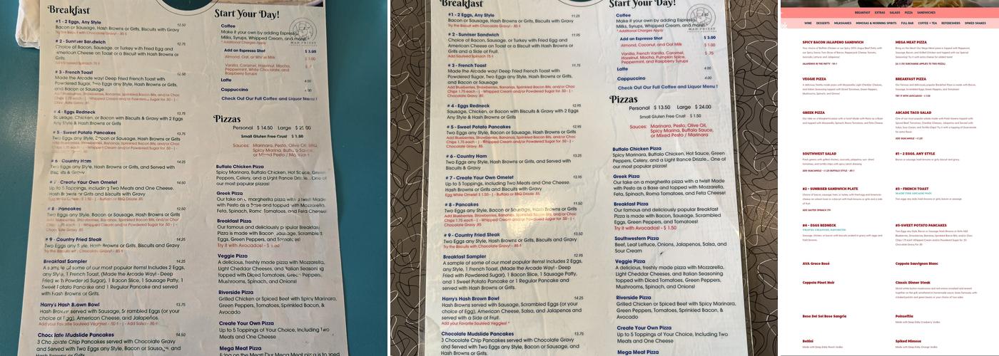 The Arcade Restaurant Menu