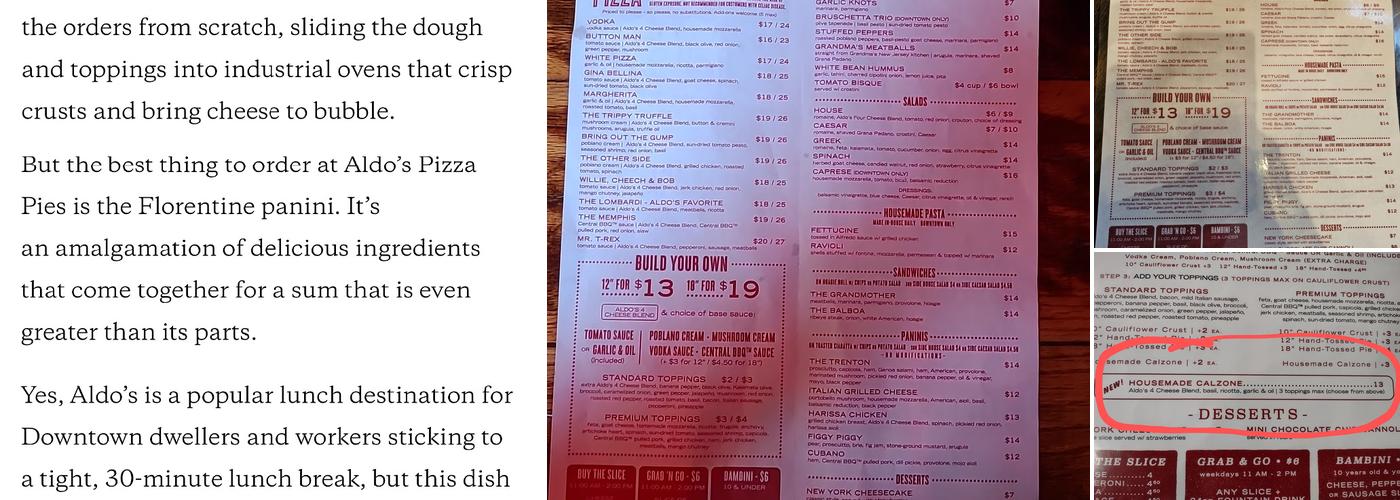 Aldo’s Pizza Pies - Downtown Menu