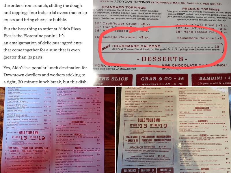 Aldo’s Pizza Pies - Downtown Menu