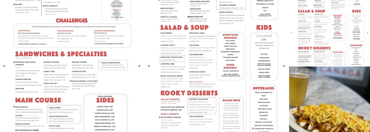 Kooky Canuck Menu