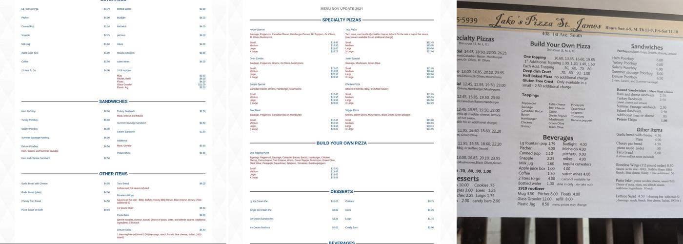 Jake's Pizza & Sandwich Shop Menu