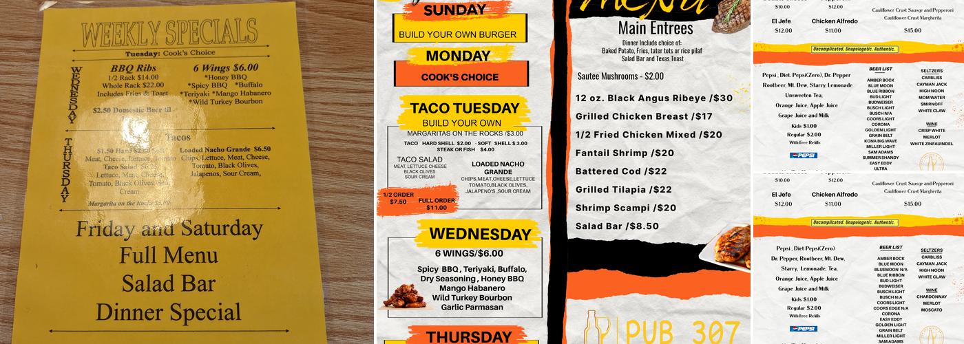 Pub 307 Menu