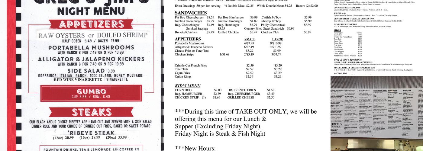 Greg And Jims Restaurant Menu