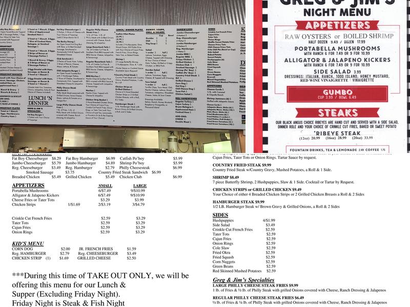 Greg And Jims Restaurant Menu