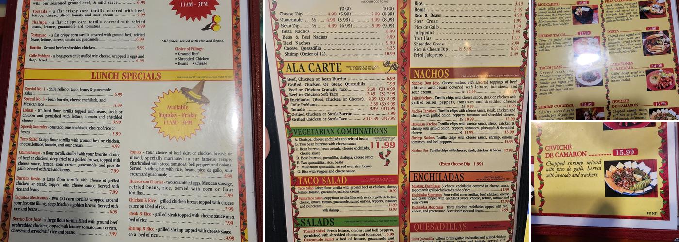 Don Jose Menu