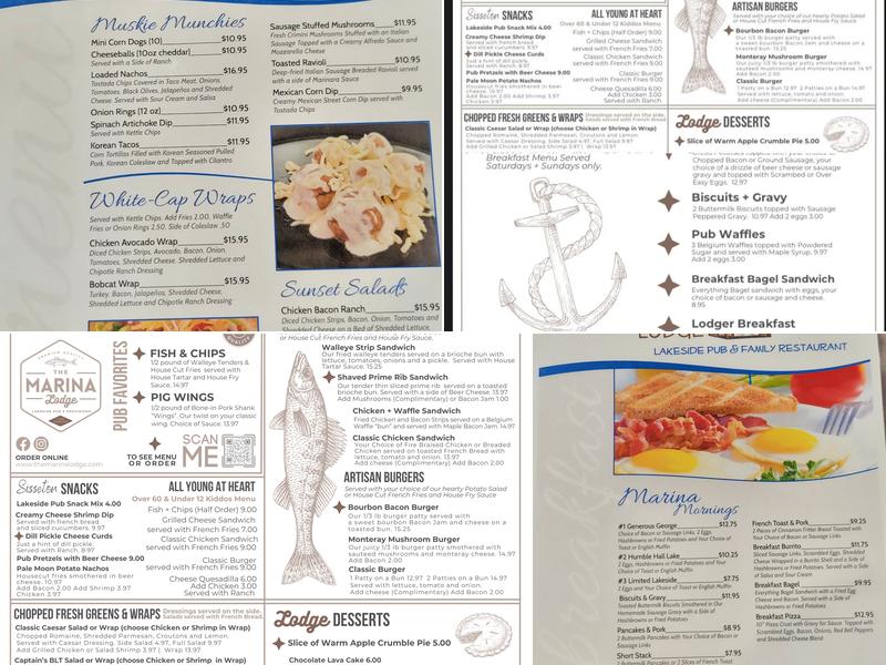 The Marina Lodge Lakeside Pub & Provisions Menu