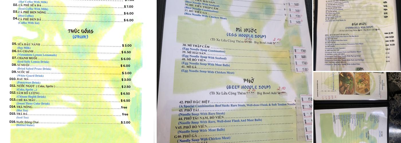 Café Bich Nga Menu