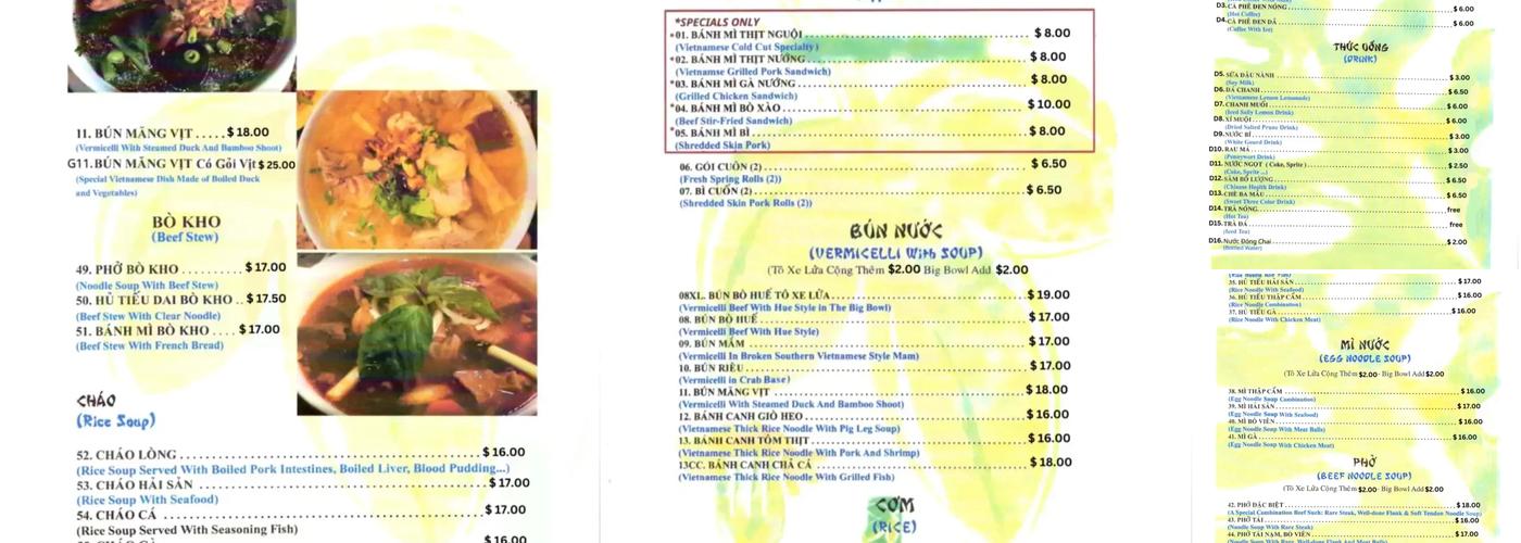 Café Bich Nga Menu