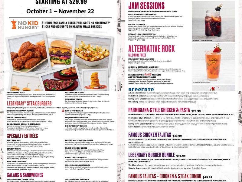 Hard Rock Cafe Menu