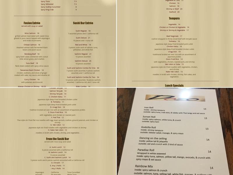 Dozo Asian Bistro & Sushi Menu