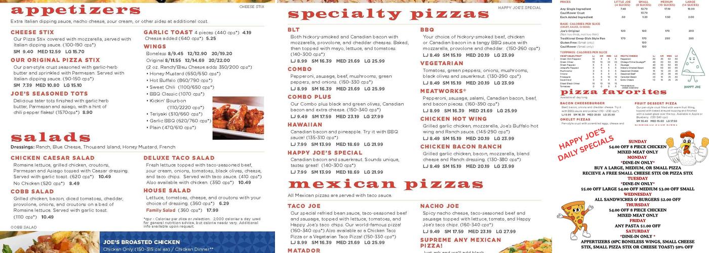 Happy Joe's Pizza & Ice Cream - New Ulm Menu