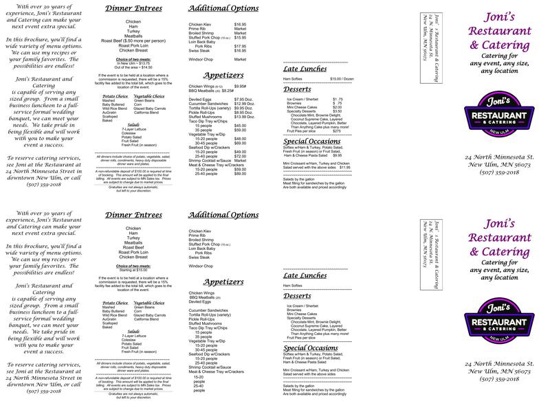Joni's Restaurant & Catering Menu