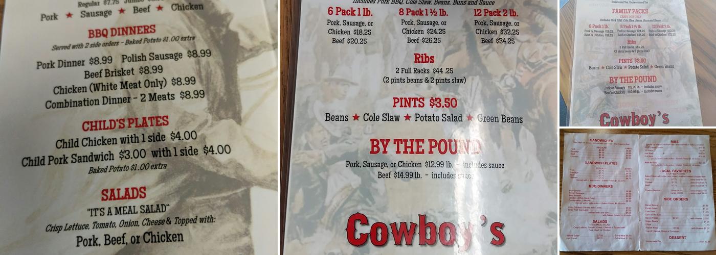 Cowboy's Barbecue Menu