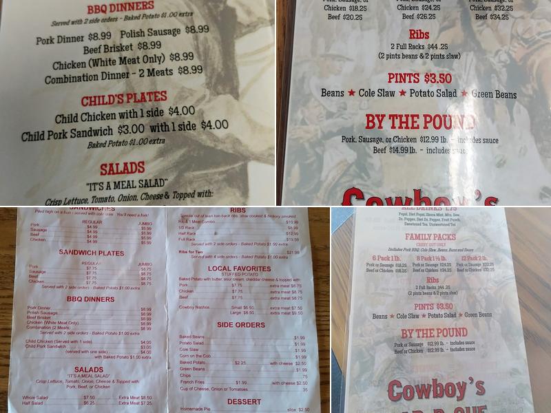 Cowboy's Barbecue Menu