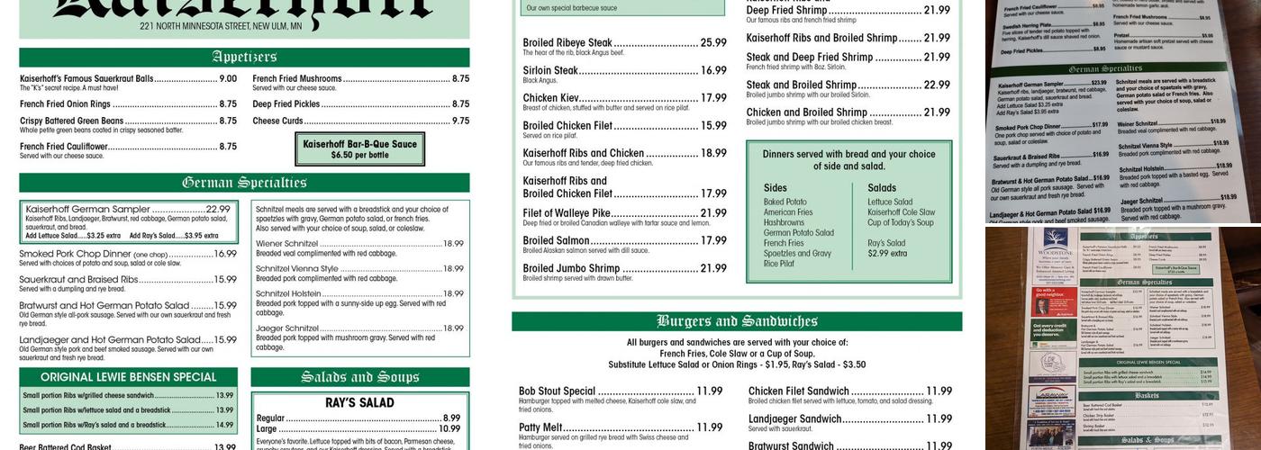 Kaiserhoff New Ulm Menu