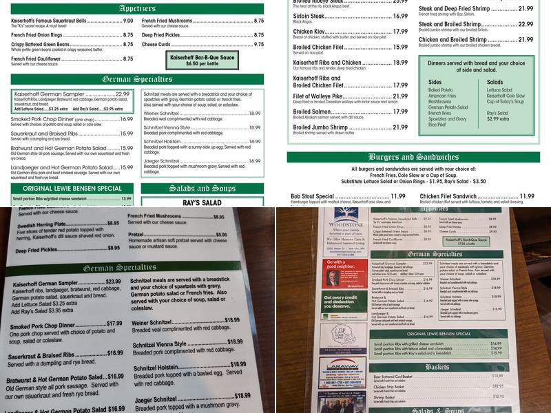 Kaiserhoff New Ulm Menu