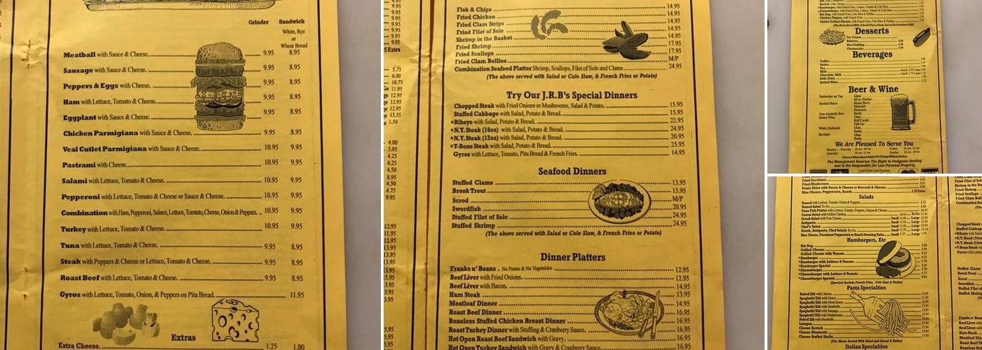 J R B's Family Restaurant Menu