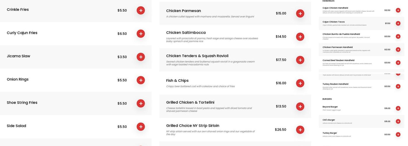 Christopher Martins Restaurant Menu