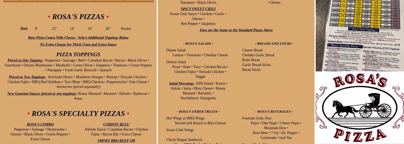 Rosa's Pizza Menu