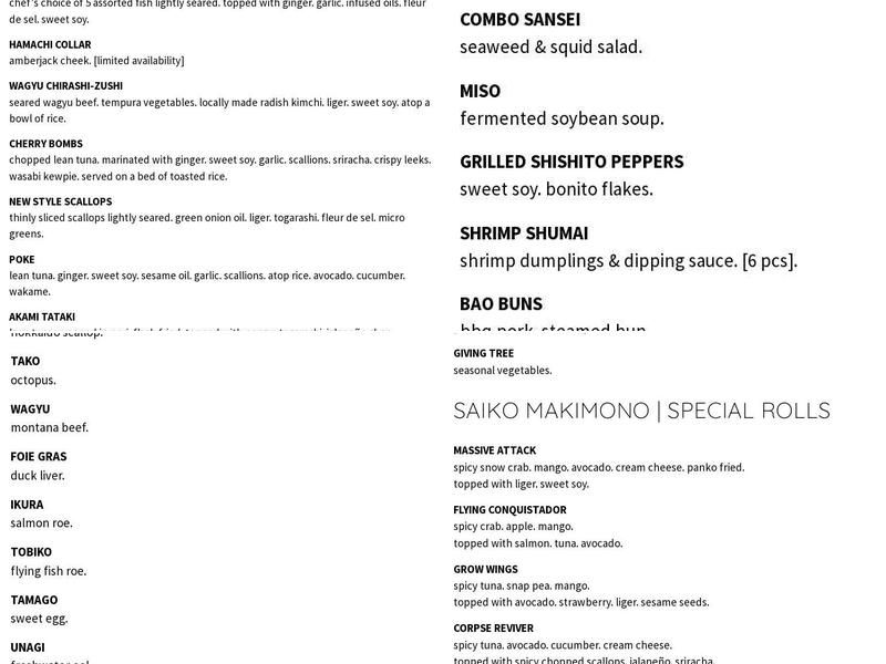 Saketome Menu