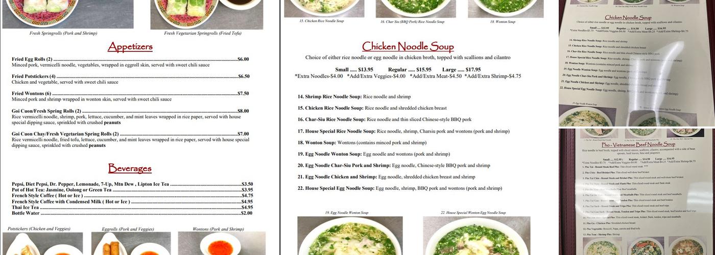 Pho Ly Asian Cuisine, Inc Menu