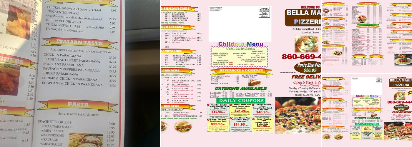 Bella Maria Pizzeria Menu