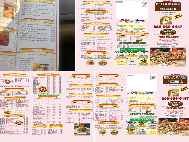 Bella Maria Pizzeria Menu
