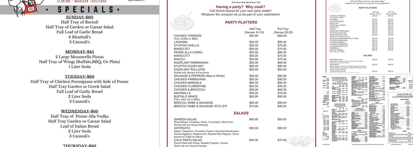 Grand Apizza Shoreline Inc Menu