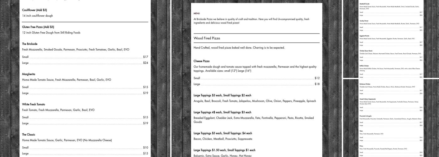 Brickside Pizza Menu