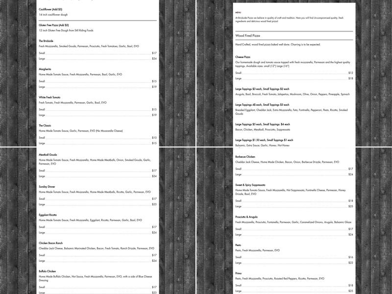 Brickside Pizza Menu