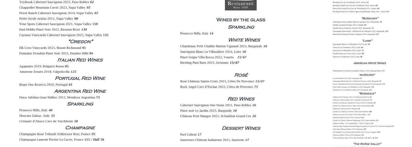 Tradition Restaurant Menu