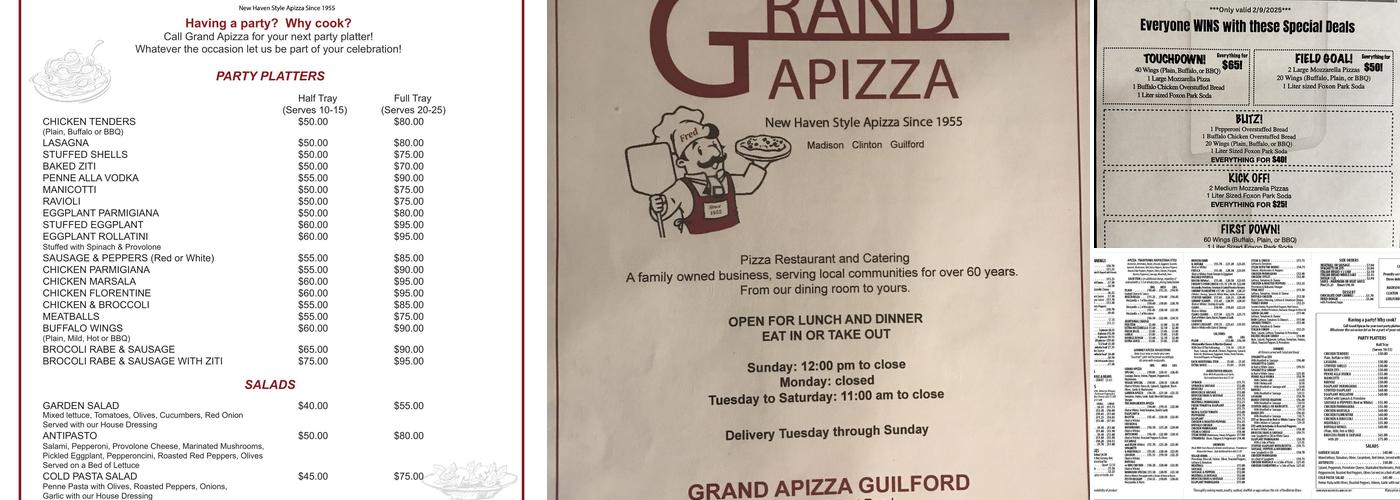Grand Apizza of Guilford Menu