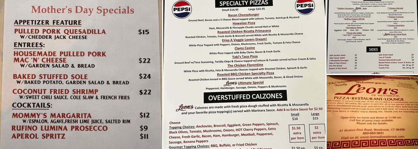 Leon's Pizza Restaurant Menu