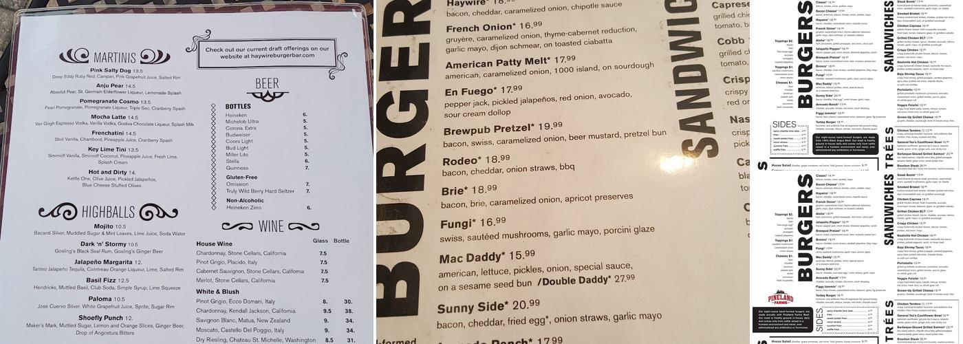 Haywire Burger Bar Menu