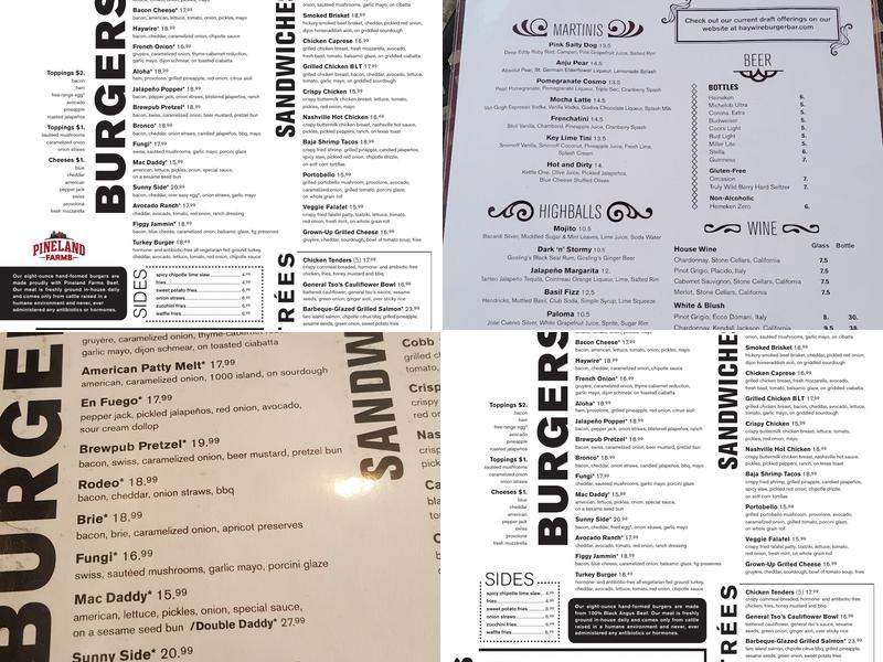Haywire Burger Bar Menu
