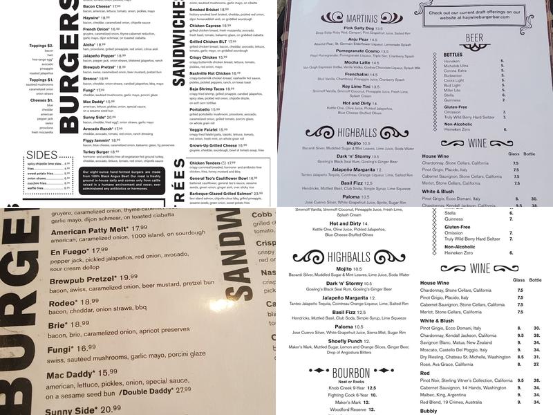 Haywire Burger Bar Menu