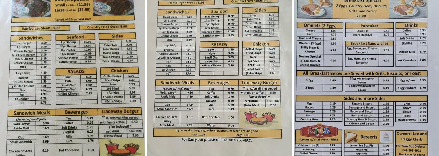 Trace-Way Restaurant Menu